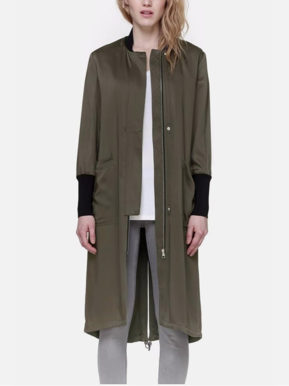 Soia & Kyo Bia Bonsai Long Bomber Two-Tone Olive and Black Coat L - Picture 6 of 16